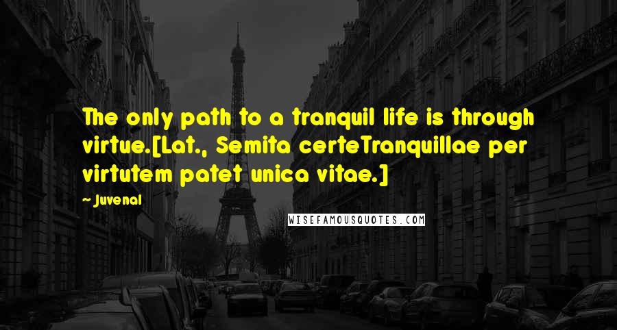 Juvenal quotes: The only path to a tranquil life is through virtue.[Lat., Semita certeTranquillae per virtutem patet unica vitae.]