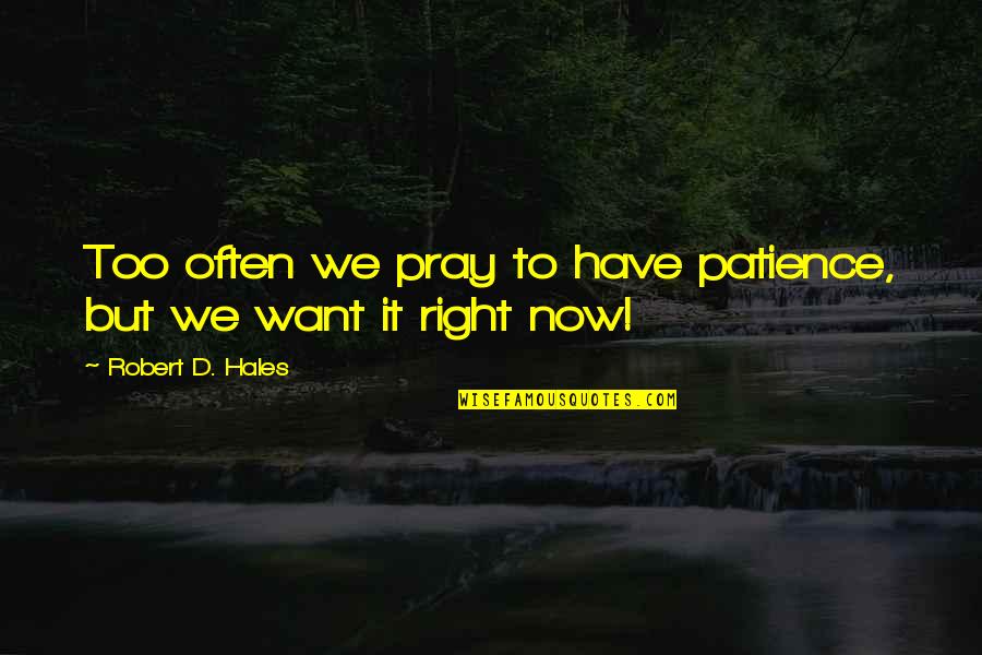 Jyri Gymnasium Quotes By Robert D. Hales: Too often we pray to have patience, but