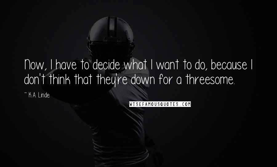 K.A. Linde quotes: Now, I have to decide what I want to do, because I don't think that they're down for a threesome.