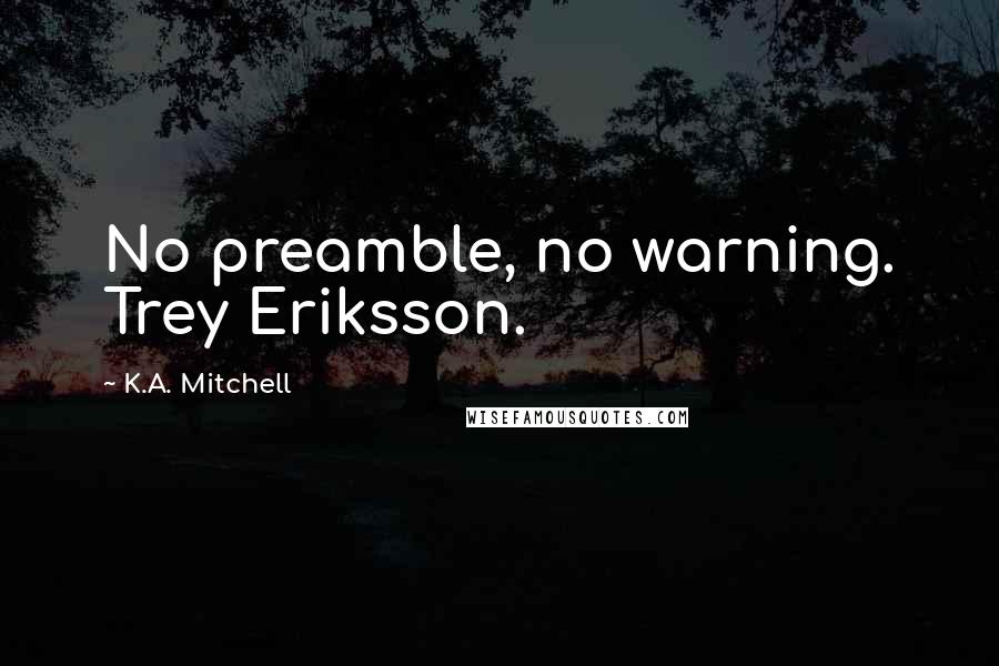 K.A. Mitchell quotes: No preamble, no warning. Trey Eriksson.