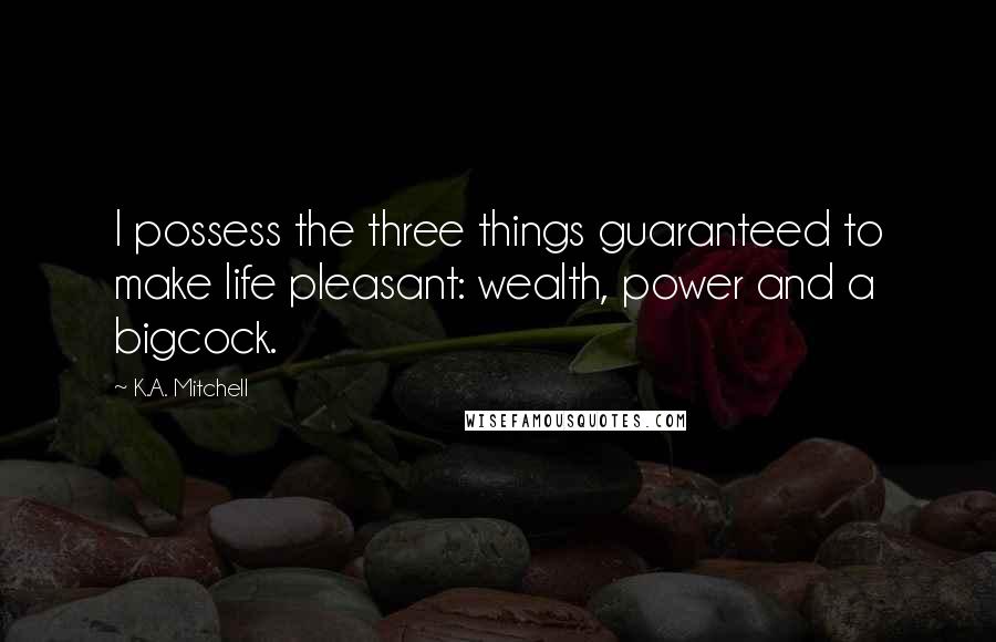 K.A. Mitchell quotes: I possess the three things guaranteed to make life pleasant: wealth, power and a bigcock.