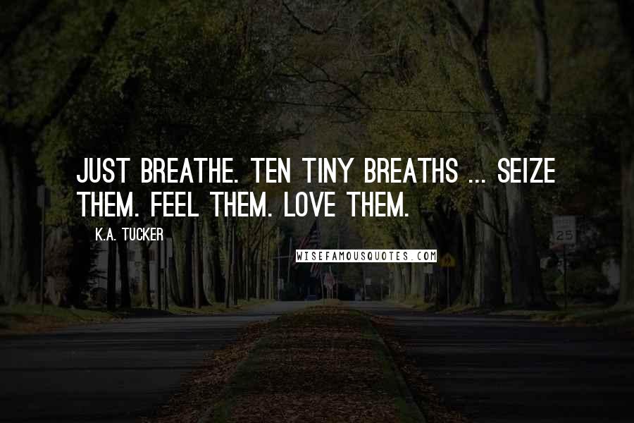 K.A. Tucker quotes: Just breathe. Ten tiny breaths ... Seize them. Feel them. Love them.