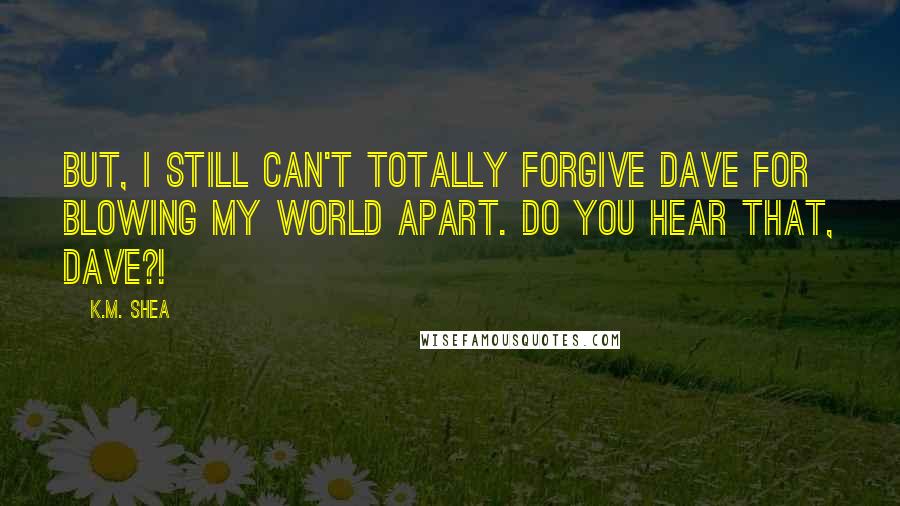 K.M. Shea quotes: But, I still can't totally forgive Dave for blowing my world apart. DO YOU HEAR THAT, DAVE?!