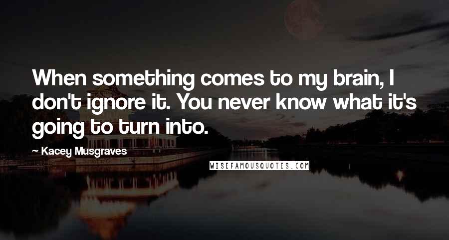 Kacey Musgraves quotes: When something comes to my brain, I don't ignore it. You never know what it's going to turn into.