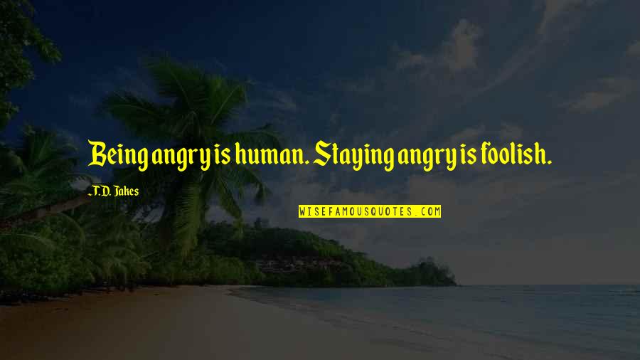 Kadumanga Quotes By T.D. Jakes: Being angry is human. Staying angry is foolish.