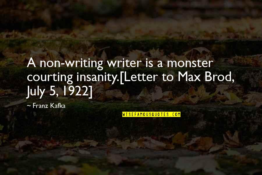 Kafka Writing Quotes By Franz Kafka: A non-writing writer is a monster courting insanity.[Letter Kafka Writing Quotes By Franz Kafka: A non-writing writer is a monster courting insanity.[Letter