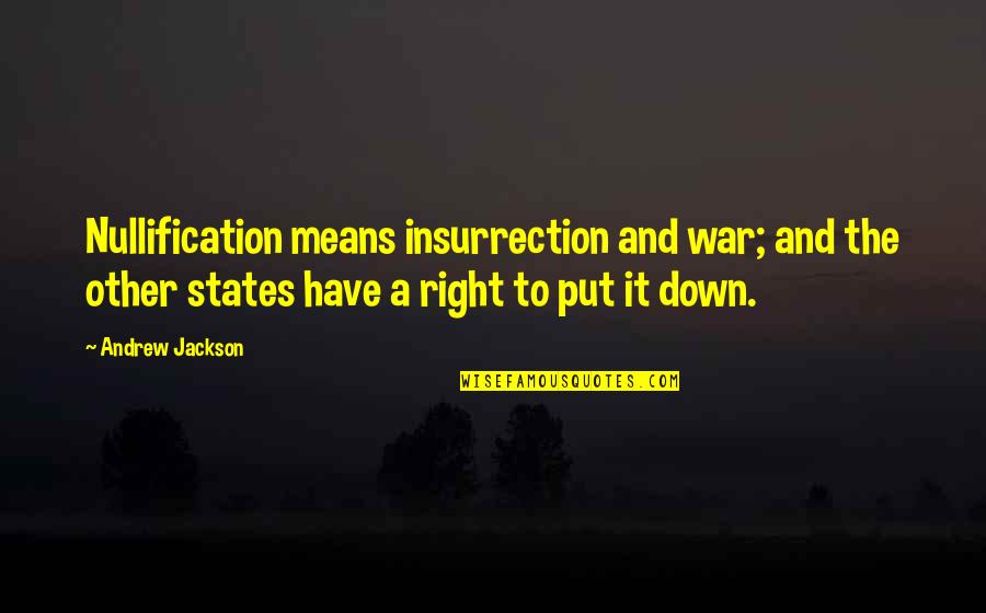 Kaileigh Schmidt Quotes By Andrew Jackson: Nullification means insurrection and war; and the other Kaileigh Schmidt Quotes By Andrew Jackson: Nullification means insurrection and war; and the other