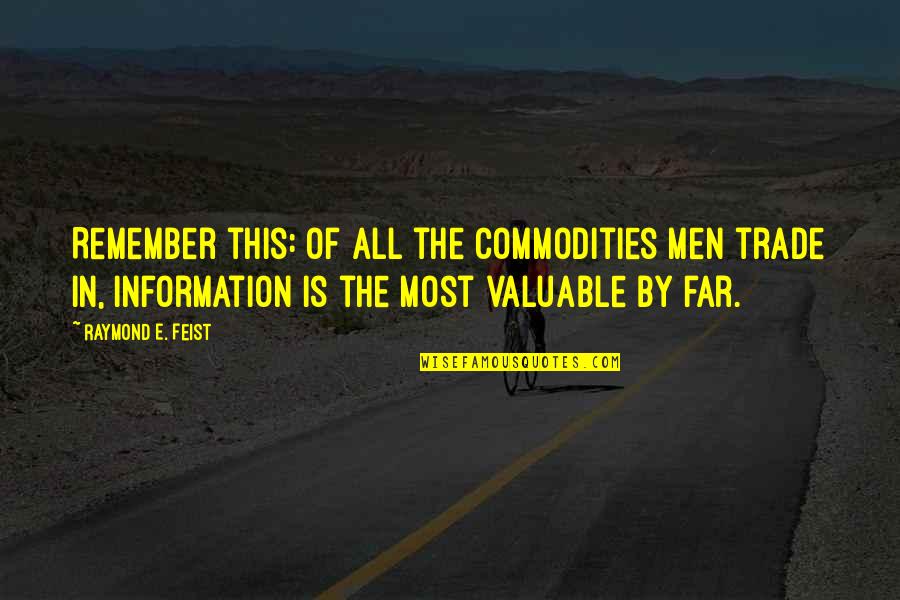 Kaklarai Cio Quotes By Raymond E. Feist: Remember this: of all the commodities men trade Kaklarai Cio Quotes By Raymond E. Feist: Remember this: of all the commodities men trade