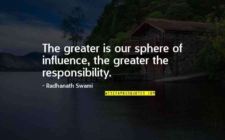 Kalakanni Quotes By Radhanath Swami: The greater is our sphere of influence, the Kalakanni Quotes By Radhanath Swami: The greater is our sphere of influence, the