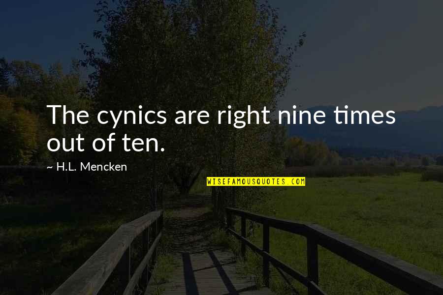 Kalayna Price Quotes By H.L. Mencken: The cynics are right nine times out of Kalayna Price Quotes By H.L. Mencken: The cynics are right nine times out of