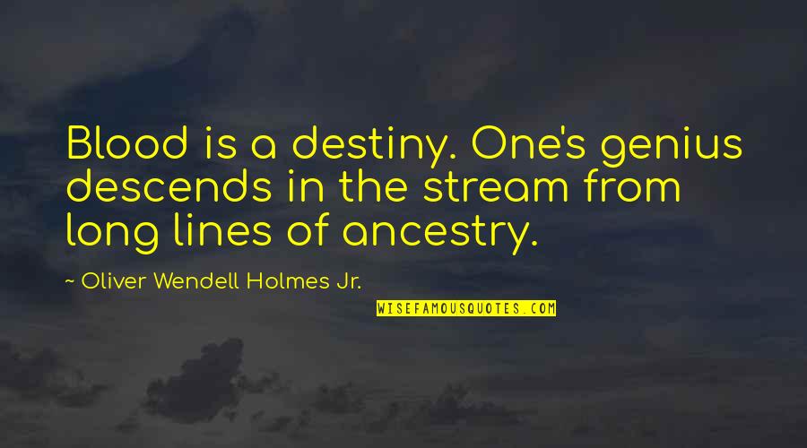 Kalerman King Quotes By Oliver Wendell Holmes Jr.: Blood is a destiny. One's genius descends in Kalerman King Quotes By Oliver Wendell Holmes Jr.: Blood is a destiny. One's genius descends in