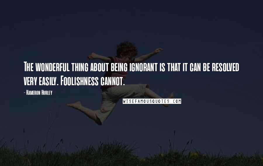 Kameron Hurley quotes: The wonderful thing about being ignorant is that it can be resolved very easily. Foolishness cannot.