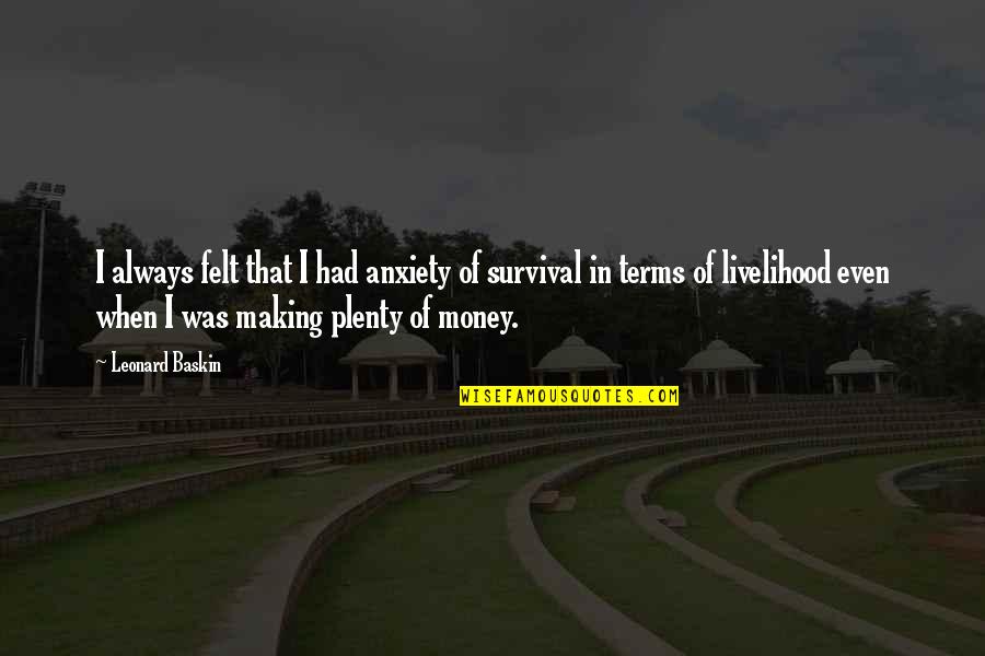 Kamijou Megu Quotes By Leonard Baskin: I always felt that I had anxiety of Kamijou Megu Quotes By Leonard Baskin: I always felt that I had anxiety of
