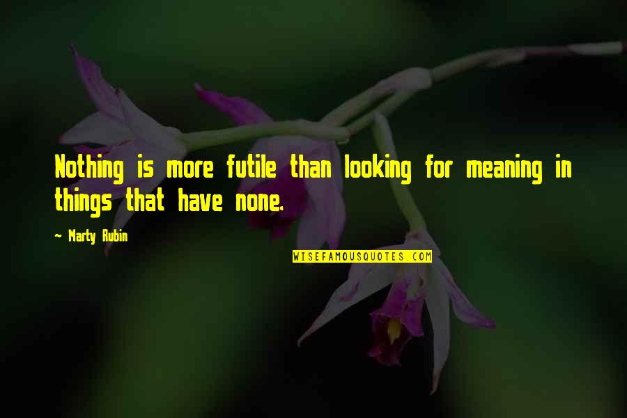 Kamppi Quotes By Marty Rubin: Nothing is more futile than looking for meaning