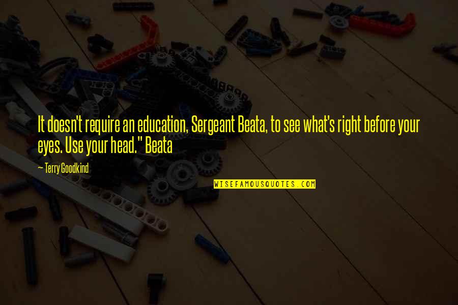 Kansas Reflector Quotes By Terry Goodkind: It doesn't require an education, Sergeant Beata, to Kansas Reflector Quotes By Terry Goodkind: It doesn't require an education, Sergeant Beata, to