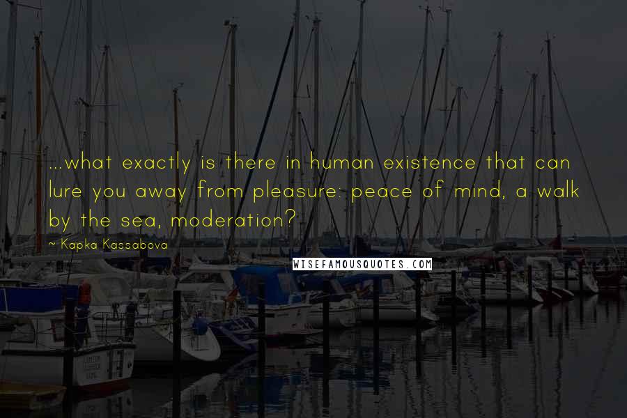 Kapka Kassabova quotes: ...what exactly is there in human existence that can lure you away from pleasure: peace of mind, a walk by the sea, moderation?