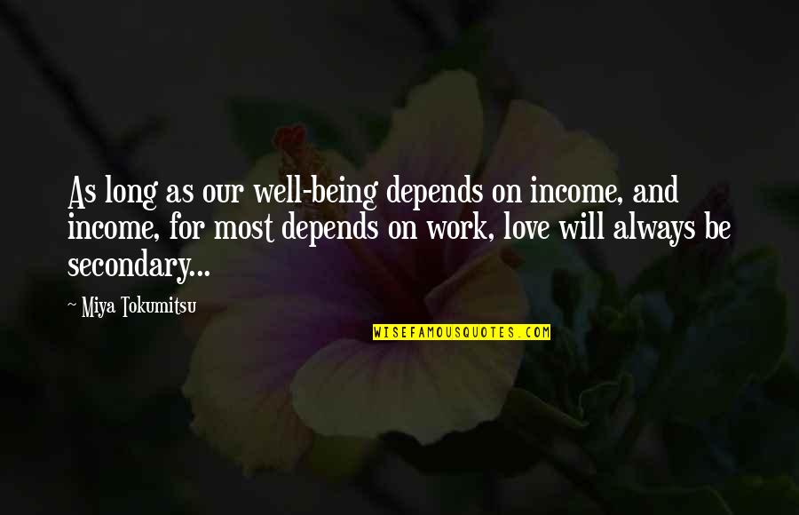 Kaplansky Dentistry Quotes By Miya Tokumitsu: As long as our well-being depends on income, Kaplansky Dentistry Quotes By Miya Tokumitsu: As long as our well-being depends on income,