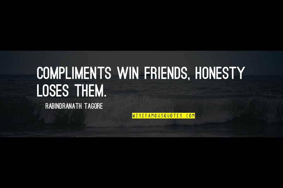 Kaputi Quotes By Rabindranath Tagore: Compliments win friends, honesty loses them.