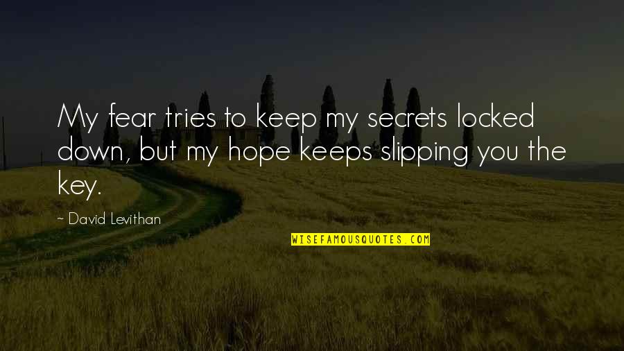 Karabinek Quotes By David Levithan: My fear tries to keep my secrets locked Karabinek Quotes By David Levithan: My fear tries to keep my secrets locked