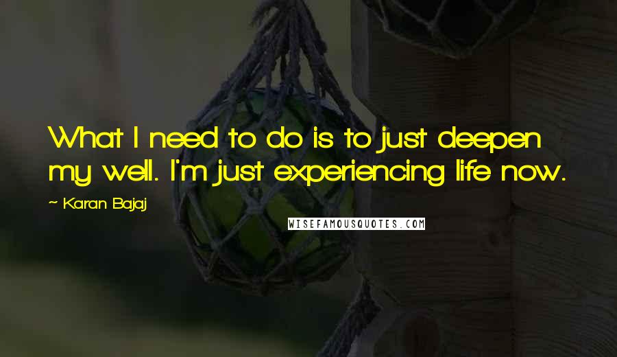Karan Bajaj quotes: What I need to do is to just deepen my well. I'm just experiencing life now.