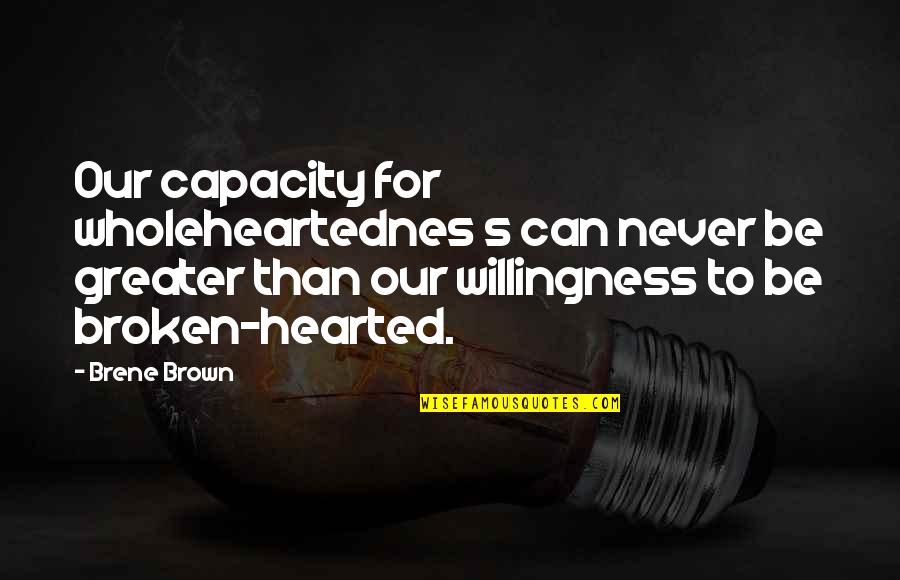 Karebekian Quotes By Brene Brown: Our capacity for wholeheartednes s can never be