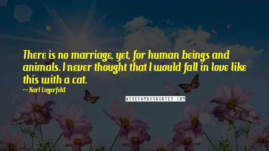 Karl Lagerfeld quotes: There is no marriage, yet, for human beings and animals. I never thought that I would fall in love like this with a cat.