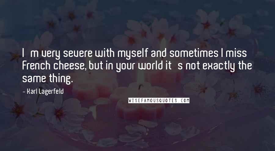 Karl Lagerfeld quotes: I'm very severe with myself and sometimes I miss French cheese, but in your world it's not exactly the same thing.