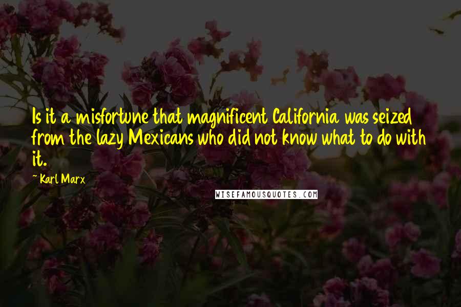 Karl Marx quotes: Is it a misfortune that magnificent California was seized from the lazy Mexicans who did not know what to do with it.