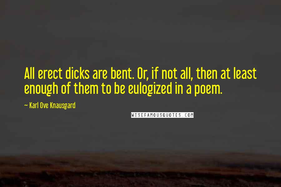 Karl Ove Knausgard quotes: All erect dicks are bent. Or, if not all, then at least enough of them to be eulogized in a poem.