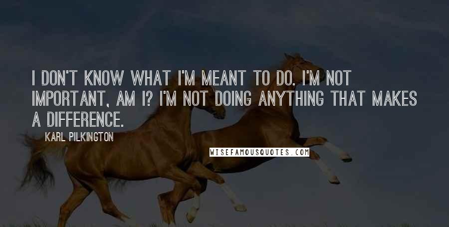 Karl Pilkington quotes: I don't know what I'm meant to do. I'm not important, am I? I'm not doing anything that makes a difference.