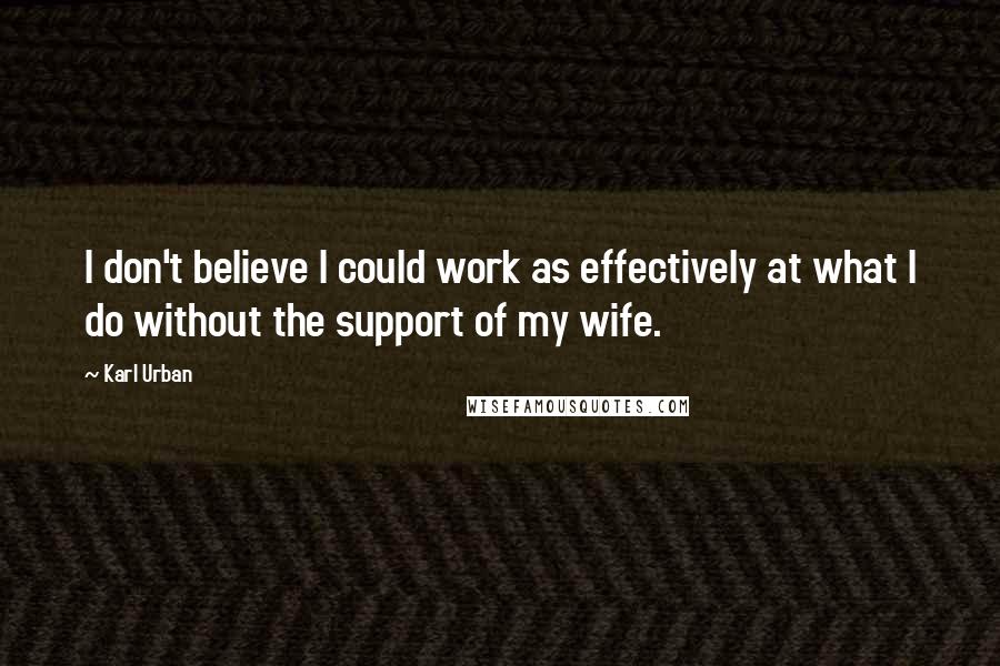 Karl Urban quotes: I don't believe I could work as effectively at what I do without the support of my wife.