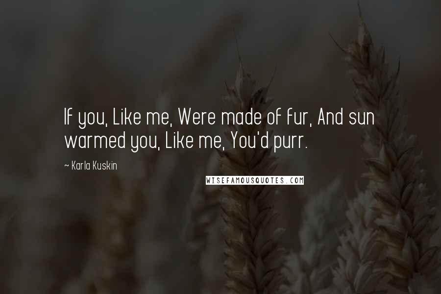 Karla Kuskin quotes: If you, Like me, Were made of fur, And sun warmed you, Like me, You'd purr.