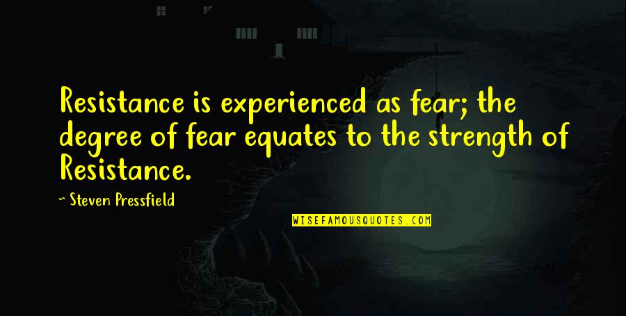 Karmel Timmons Quotes By Steven Pressfield: Resistance is experienced as fear; the degree of Karmel Timmons Quotes By Steven Pressfield: Resistance is experienced as fear; the degree of