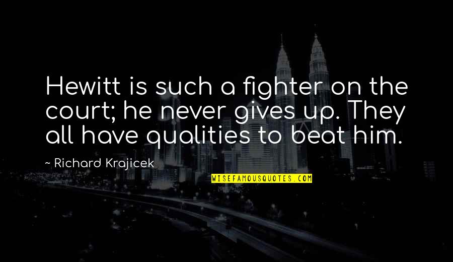 Kartdrome Quotes By Richard Krajicek: Hewitt is such a fighter on the court; Kartdrome Quotes By Richard Krajicek: Hewitt is such a fighter on the court;