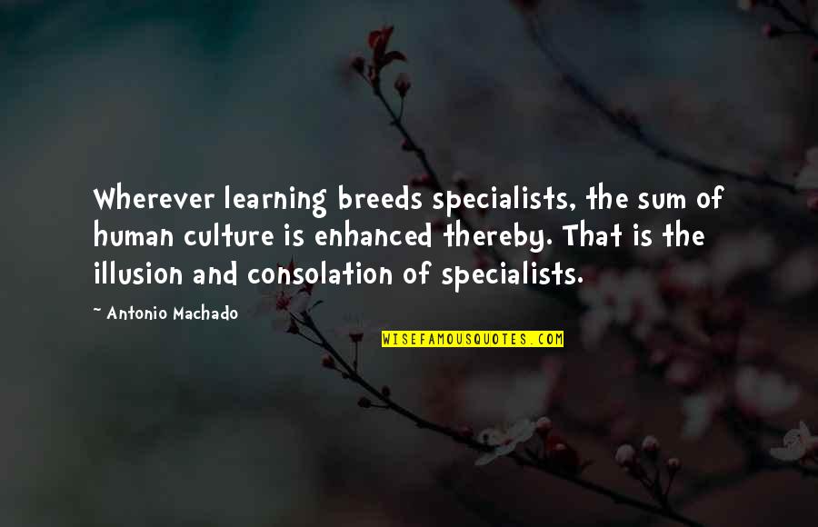 Karweet Quotes By Antonio Machado: Wherever learning breeds specialists, the sum of human