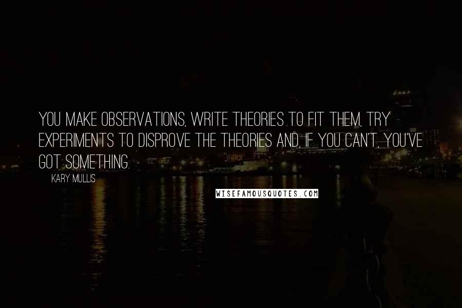 Kary Mullis quotes: You make observations, write theories to fit them, try experiments to disprove the theories and, if you can't, you've got something.