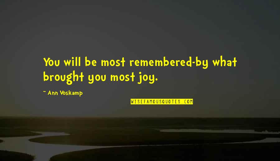 Kasindak Quotes By Ann Voskamp: You will be most remembered-by what brought you
