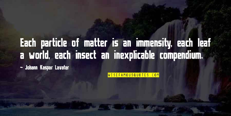 Kaspar Quotes By Johann Kaspar Lavater: Each particle of matter is an immensity, each Kaspar Quotes By Johann Kaspar Lavater: Each particle of matter is an immensity, each