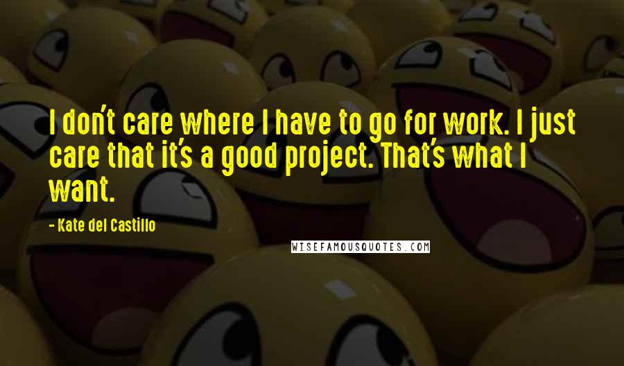 Kate Del Castillo quotes: I don't care where I have to go for work. I just care that it's a good project. That's what I want.