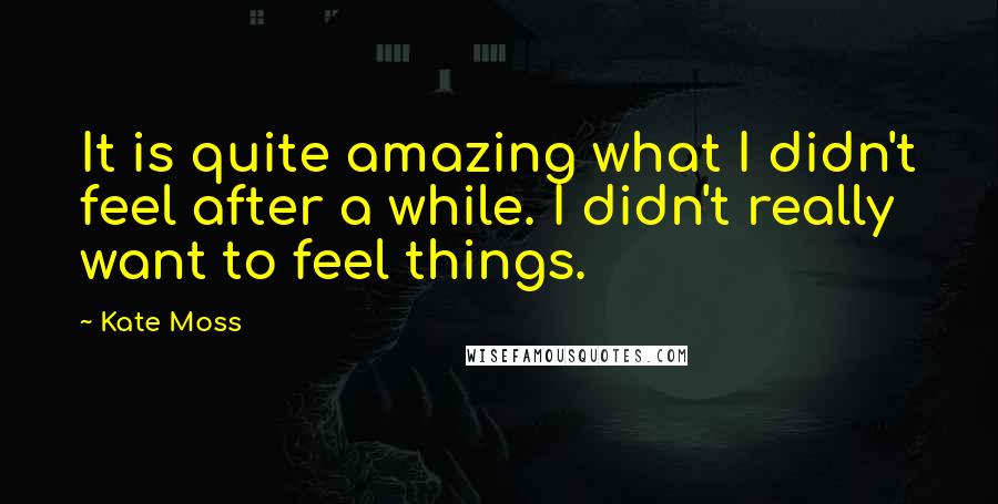 Kate Moss quotes: It is quite amazing what I didn't feel after a while. I didn't really want to feel things.