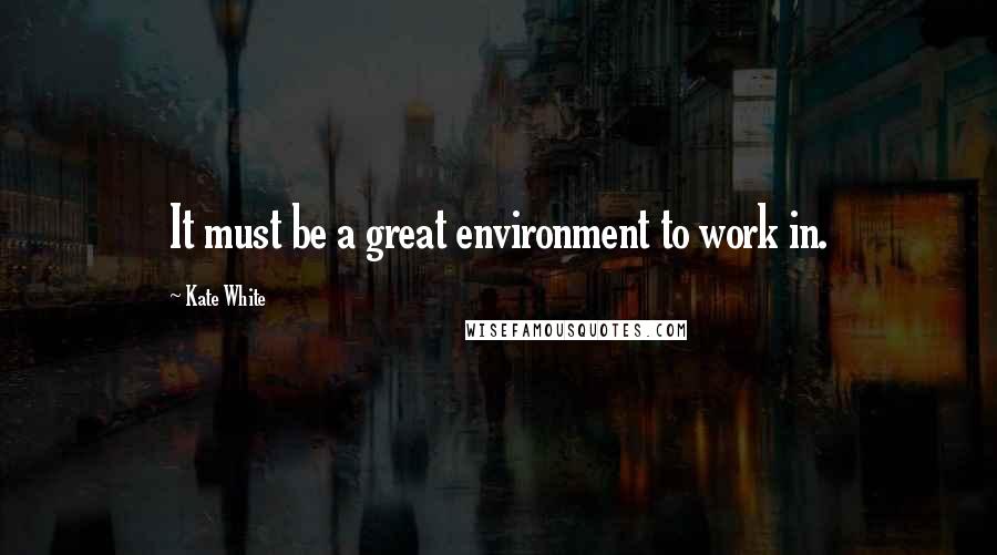 Kate White quotes: It must be a great environment to work in.