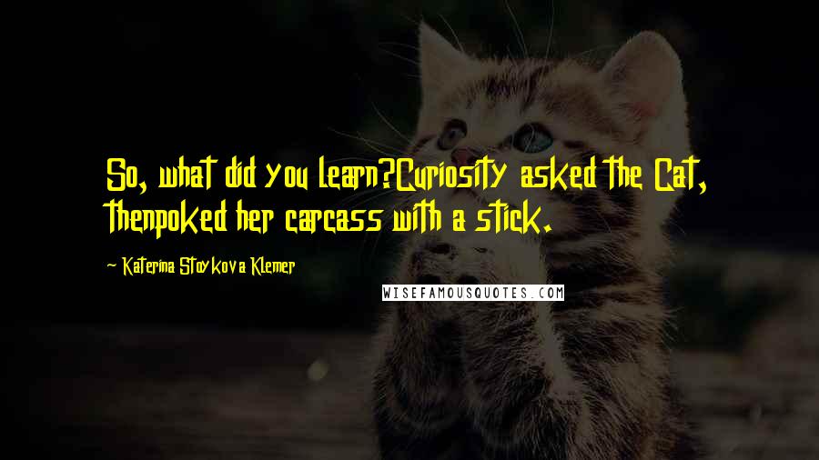 Katerina Stoykova Klemer quotes: So, what did you learn?Curiosity asked the Cat, thenpoked her carcass with a stick.