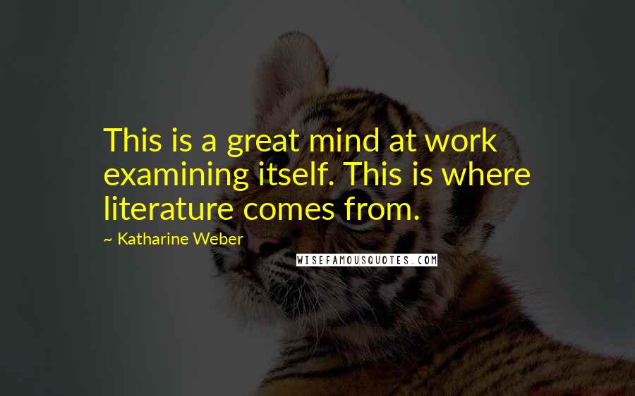 Katharine Weber quotes: This is a great mind at work examining itself. This is where literature comes from.