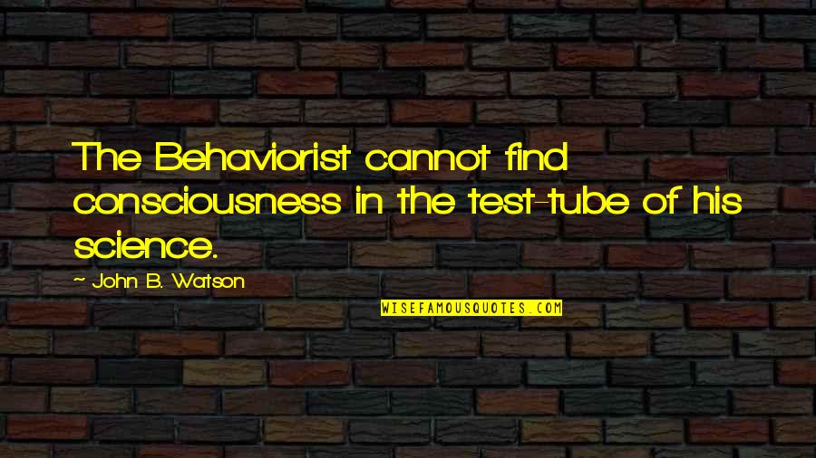 Kathniel Quotes By John B. Watson: The Behaviorist cannot find consciousness in the test-tube