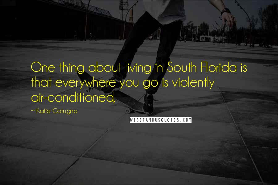 Katie Cotugno quotes: One thing about living in South Florida is that everywhere you go is violently air-conditioned,