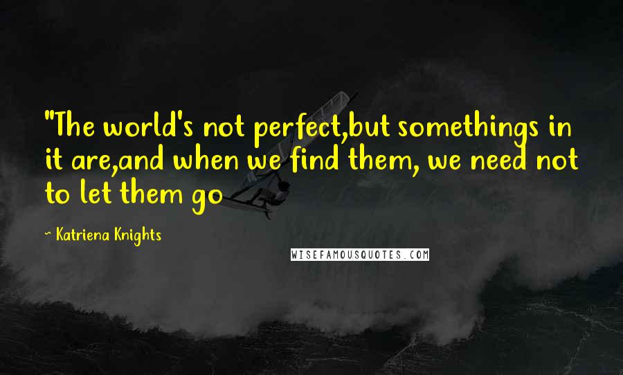 Katriena Knights quotes: "The world's not perfect,but somethings in it are,and when we find them, we need not to let them go