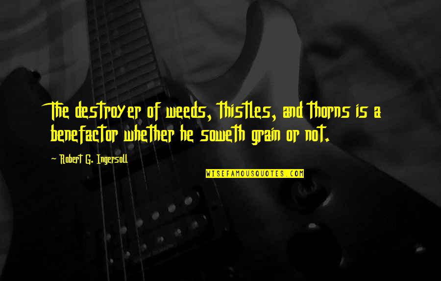 Katvers Quotes By Robert G. Ingersoll: The destroyer of weeds, thistles, and thorns is Katvers Quotes By Robert G. Ingersoll: The destroyer of weeds, thistles, and thorns is