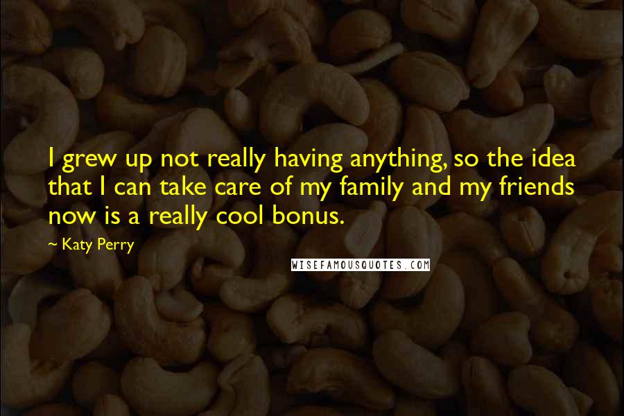 Katy Perry quotes: I grew up not really having anything, so the idea that I can take care of my family and my friends now is a really cool bonus.