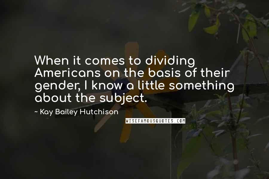 Kay Bailey Hutchison quotes: When it comes to dividing Americans on the basis of their gender, I know a little something about the subject.