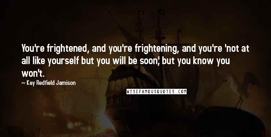 Kay Redfield Jamison quotes: You're frightened, and you're frightening, and you're 'not at all like yourself but you will be soon,' but you know you won't.